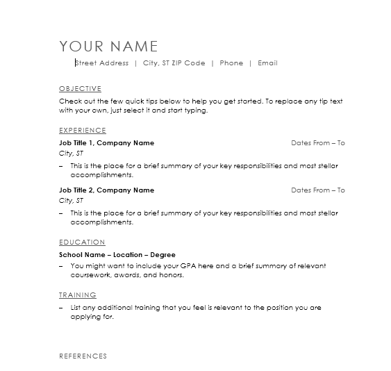 Minimal resume template preview