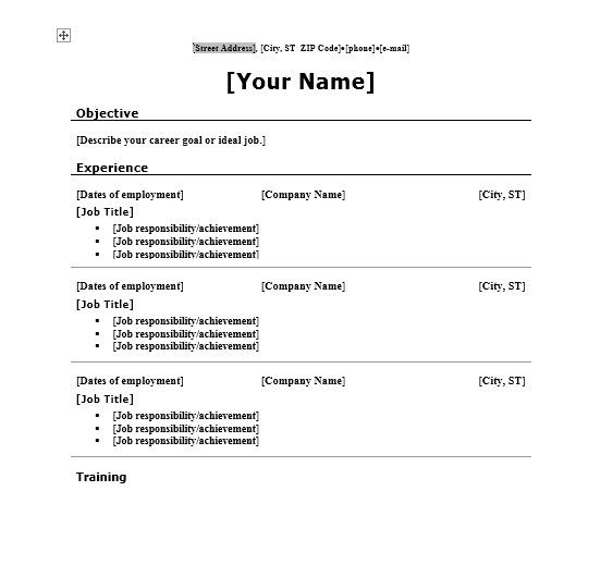 Classic resume template preview